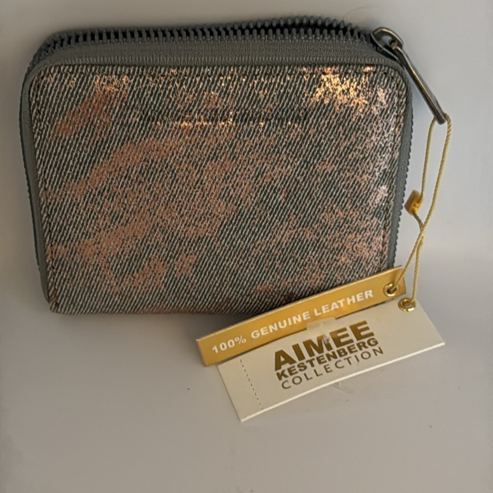 Aimee Kestenberg Leather Zip Around Wallet Brixton Rose Gold Denim